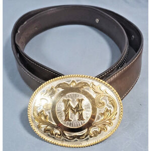 Vintage Alpaca Mexico Belt Buckle Nocona Brown Leather Belts Size 36